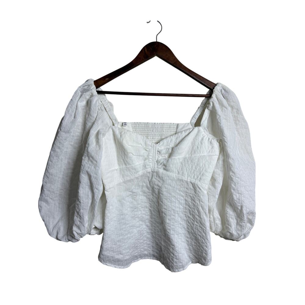 A.L.C. Shelby Puff Sleeve Sweetheart Top size 4 White Puff Sleeve Smocked